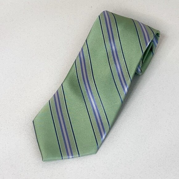 Michael Michael Kors Silk Tie Green Blue White Stripe Repp Necktie 58 x 3.5 - Picture 1 of 7